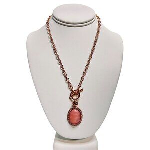 Kenneth Jay Lane Rose Gold Tone Cable Chain Necklace With Oval Pendant (6277)